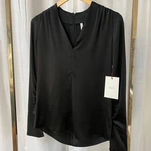 Lewit Women's V-Neck Black Satin Blouse XS